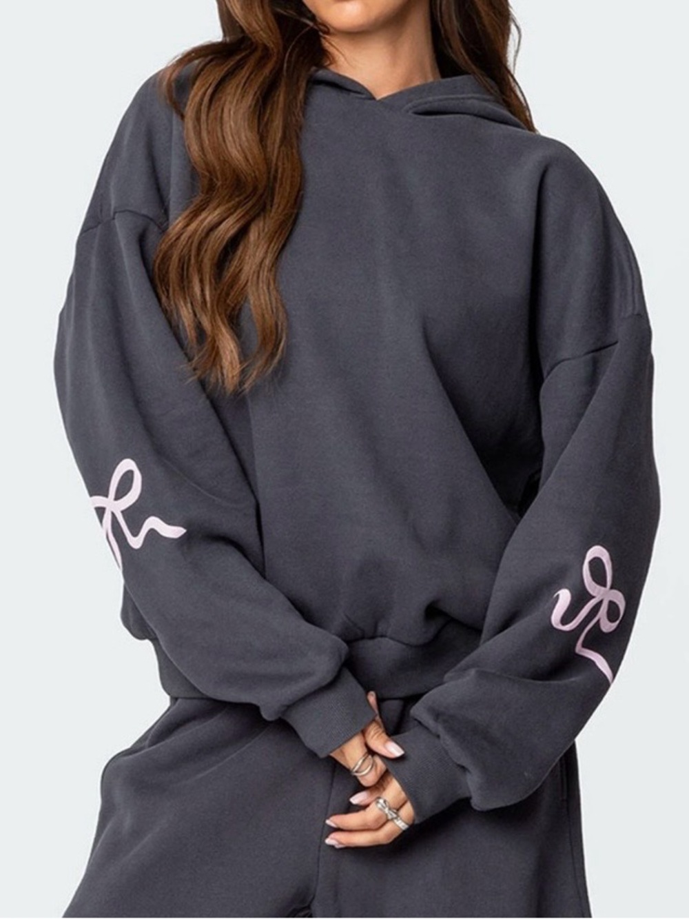 Edikted Dark Grey Bonney Bow Detail Hoodie
Size Large